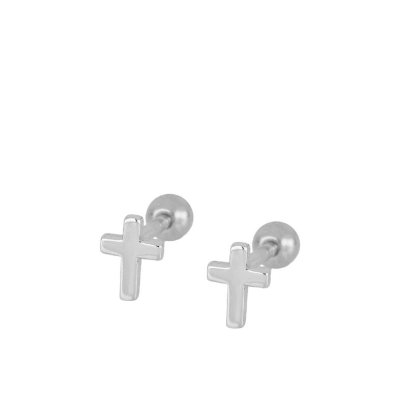 PENDIENTES CRUZ ROSCA SILVER